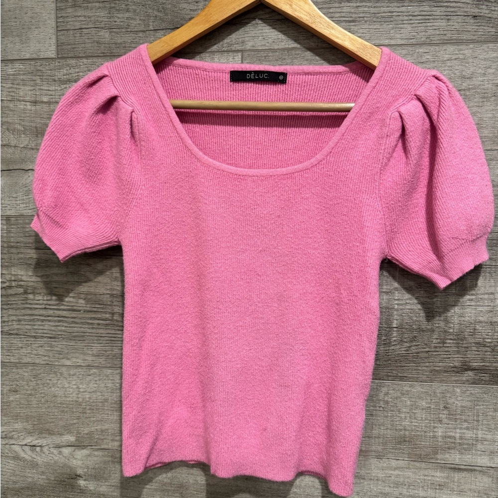 Deluc Pink Puff Sleeve Women's Sweater Top